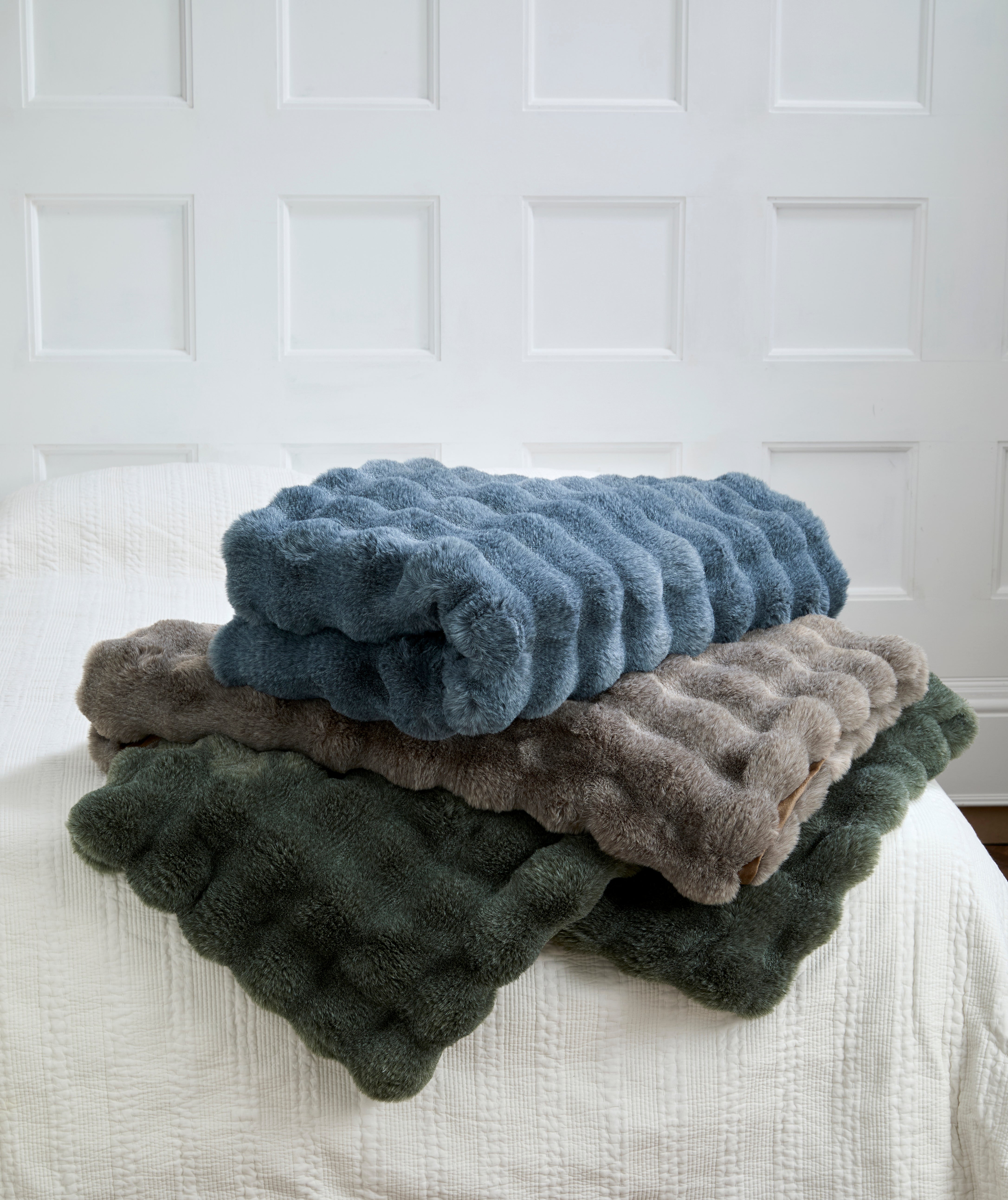 Feather Faux Fur Throw Slate Blue