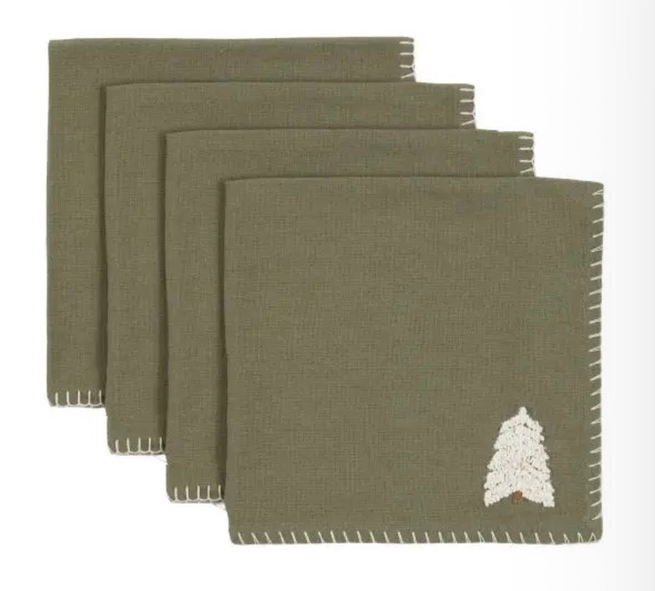 Woodland Embroidered Tree Napkins | Pack of 4