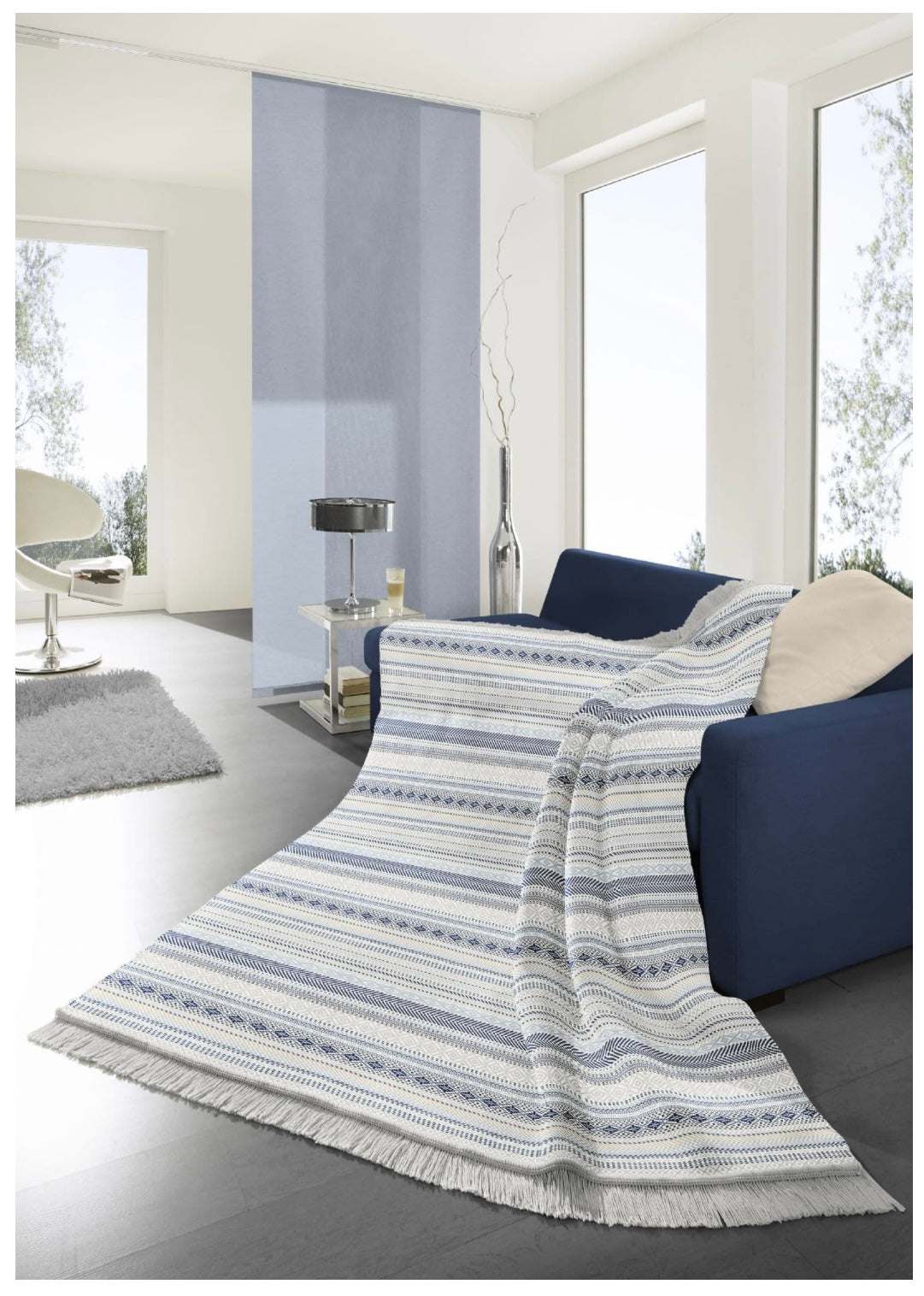 Cotton Rich Throw | Kian Stripe Blue