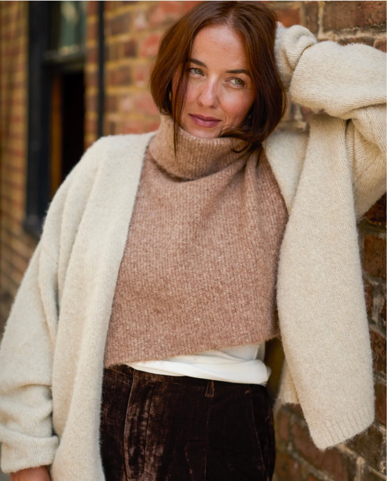 Vivian Roll Neck Scarf | Marl Sand