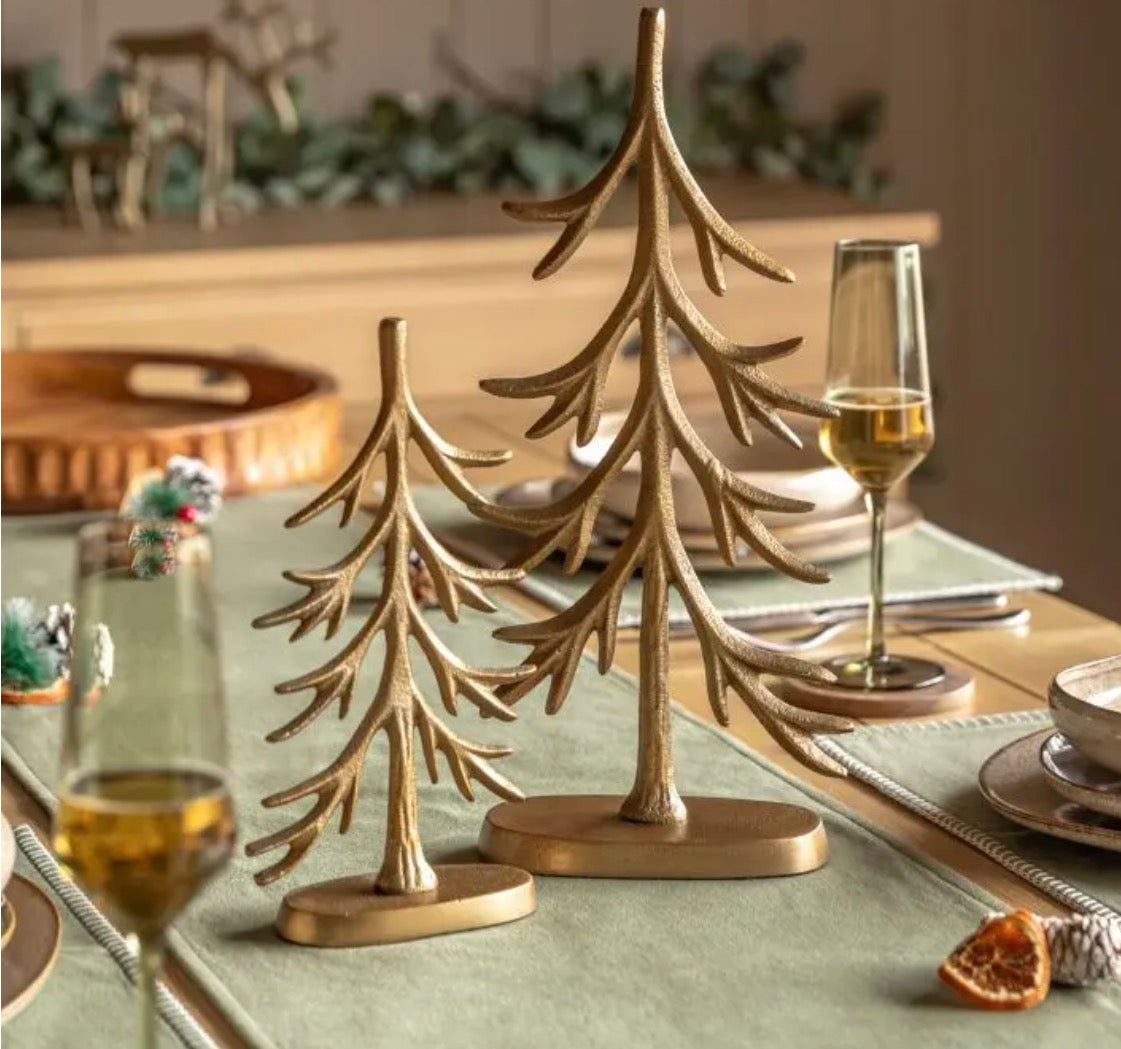 Woodland Set of 2 Metal Tree Ornaments | Gold