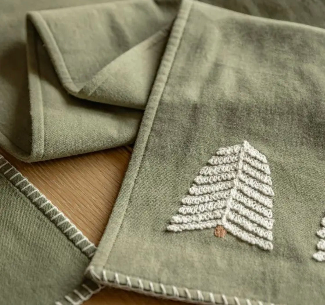 Woodland Embroidered Trees Table Runner