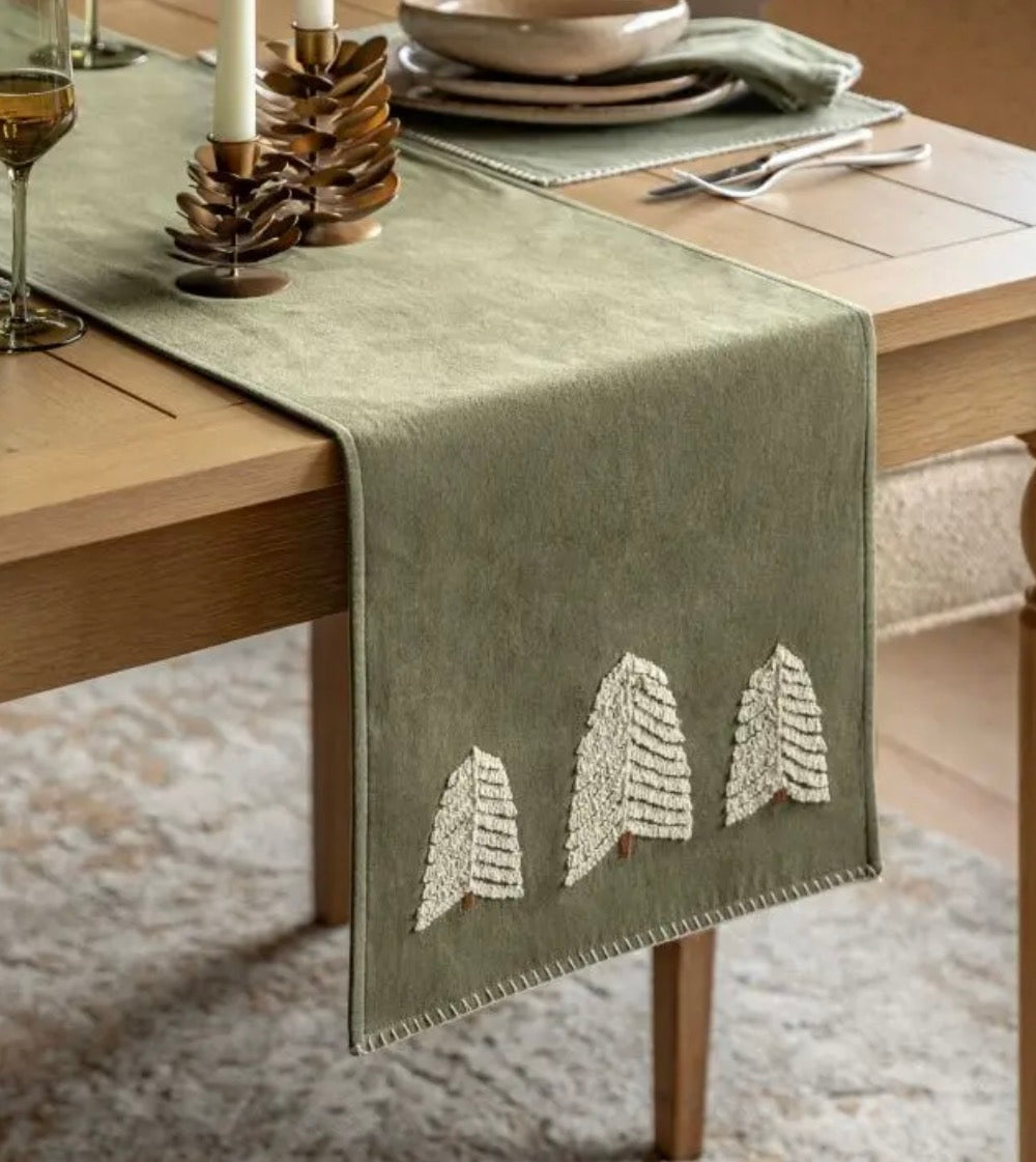 Woodland Embroidered Trees Table Runner