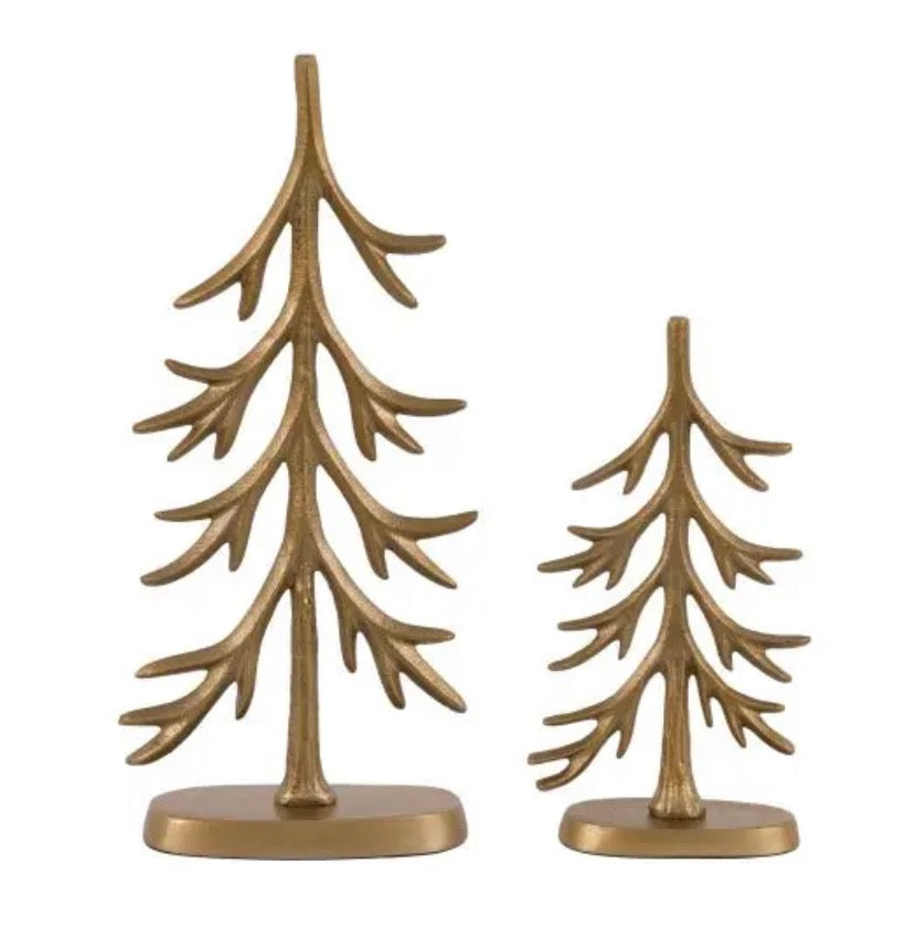Woodland Set of 2 Metal Tree Ornaments | Gold
