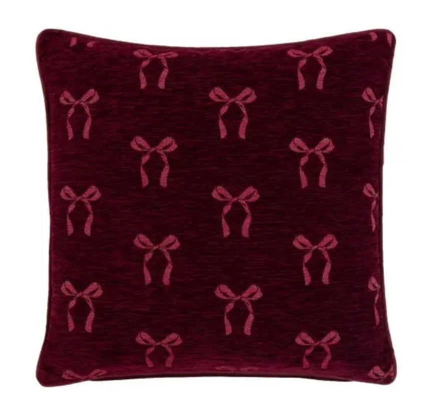 Heritage Bow Chenille Cushion | Merlot