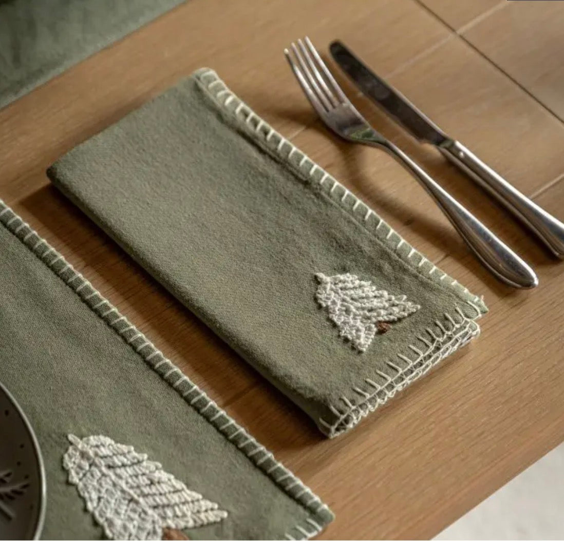 Woodland Embroidered Tree Napkins | Pack of 4