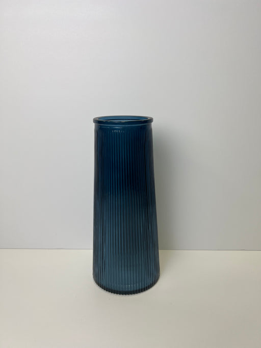 Blue Ribbed Vase