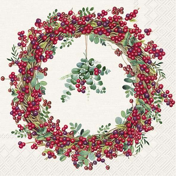 Berry Wreath Cream Lunch Napkins