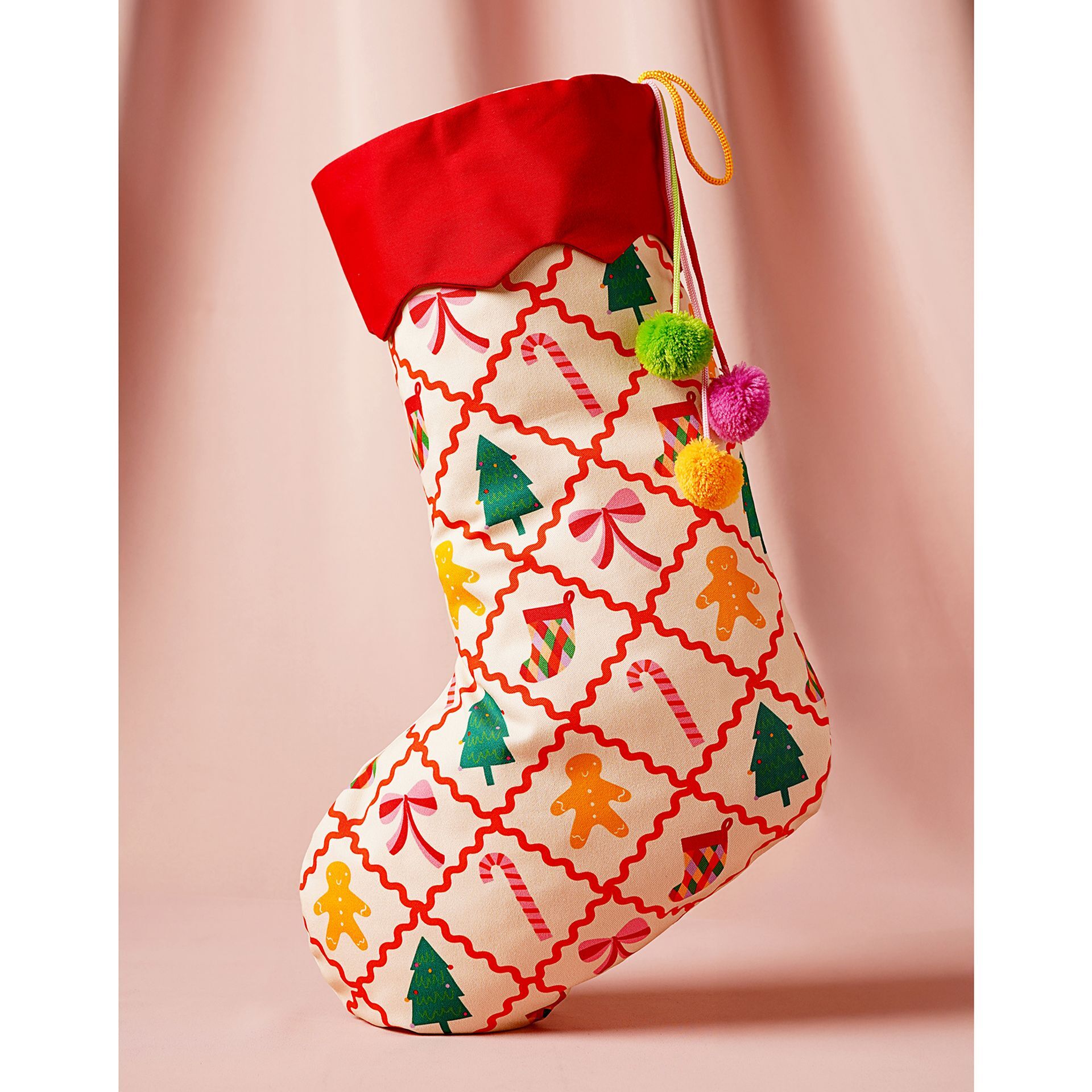 Raspberry Blossom Stocking | Checkered Gingerbread Print