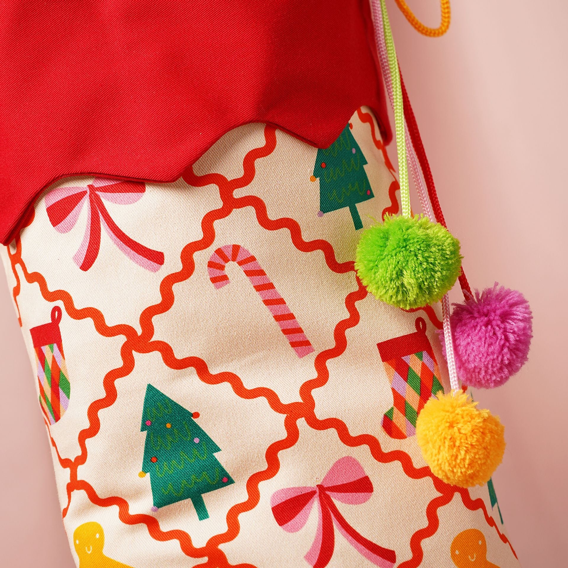 Raspberry Blossom Stocking | Checkered Gingerbread Print