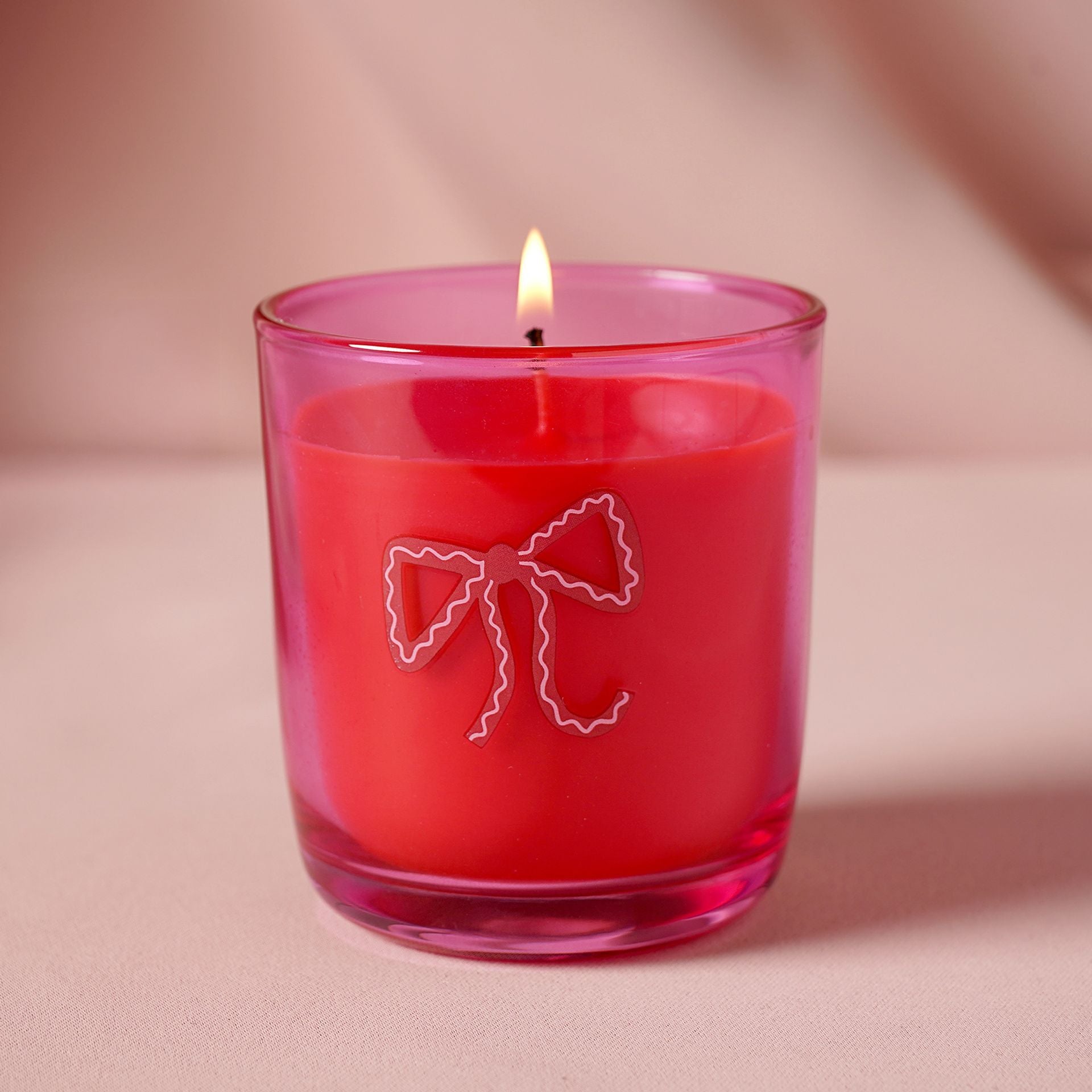 Raspberry Blossom Pink Glass Fragranced Candle | Bows