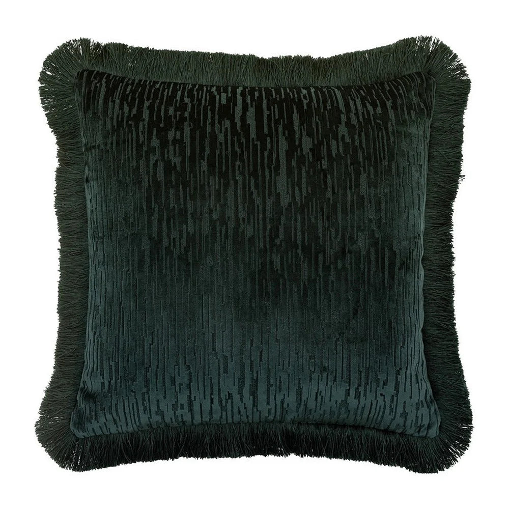 Cut Velvet Fringe Cushion | Teal