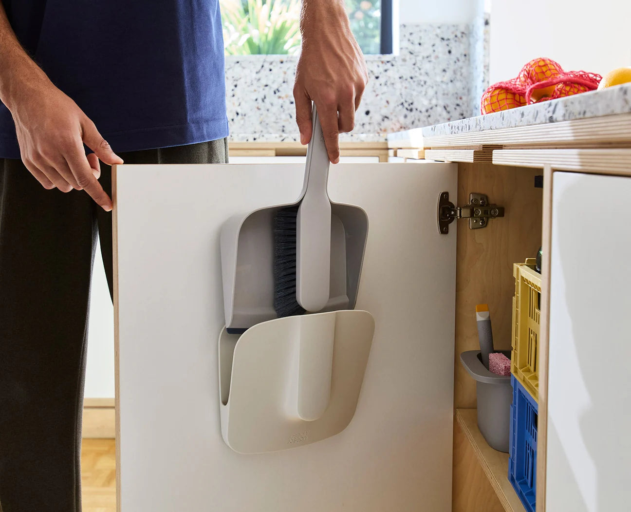 CleanStore Grey Wall-mounted Dustpan & Brush