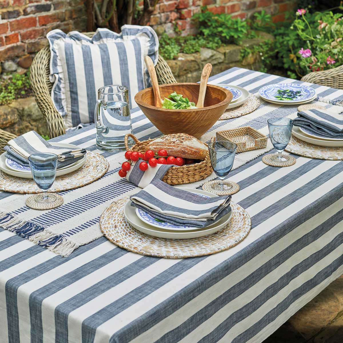 Wide Stripe Tablecloth | Fint Blue