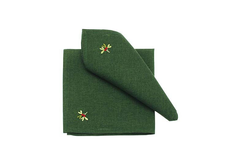 Embroidered Holly Berry Napkin Green | Set of 2