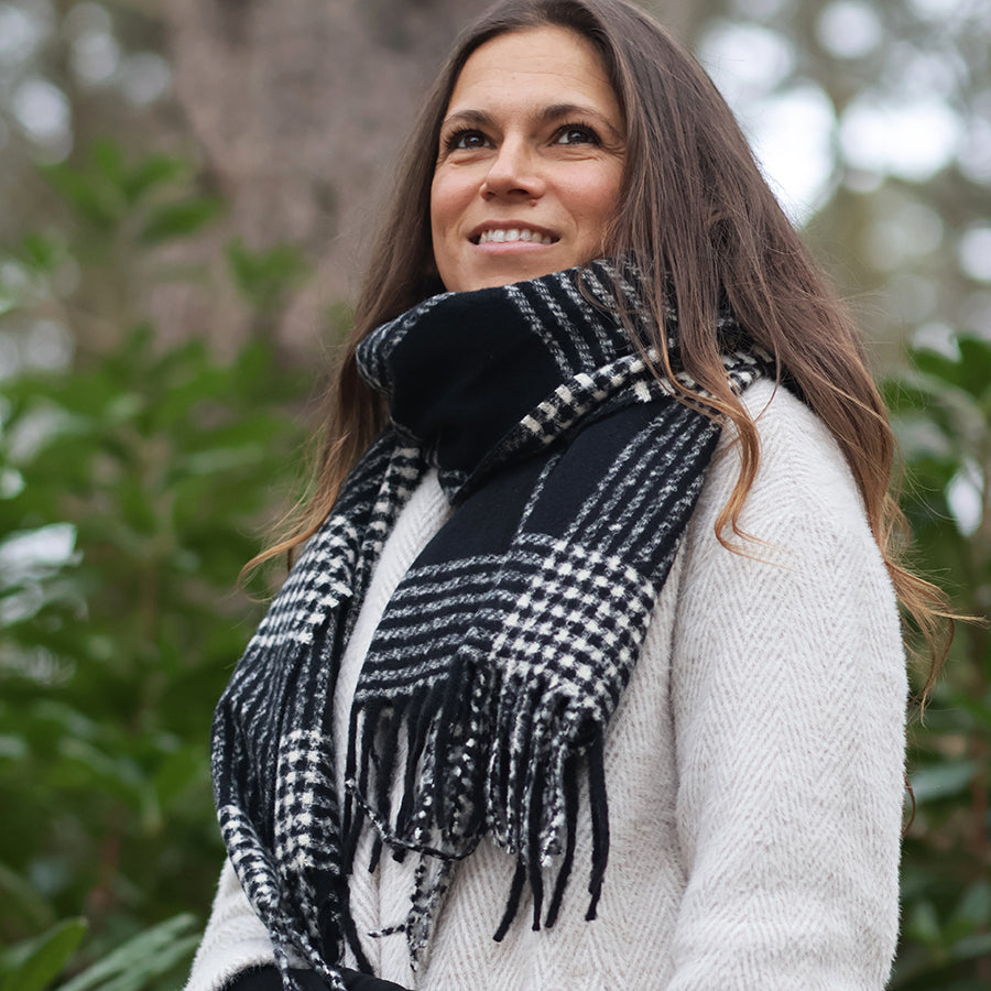 Emily Monochrome Check Stripes | Scarf