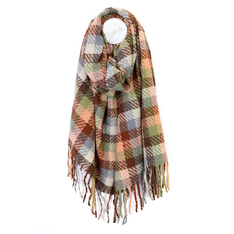 Jessica Salmon Sage & Brown Mix Check Weave | Scarf