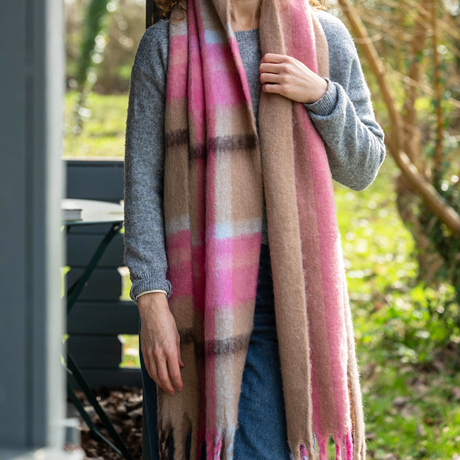Molly Taupe & Pink Mix Cosy Check | Scarf