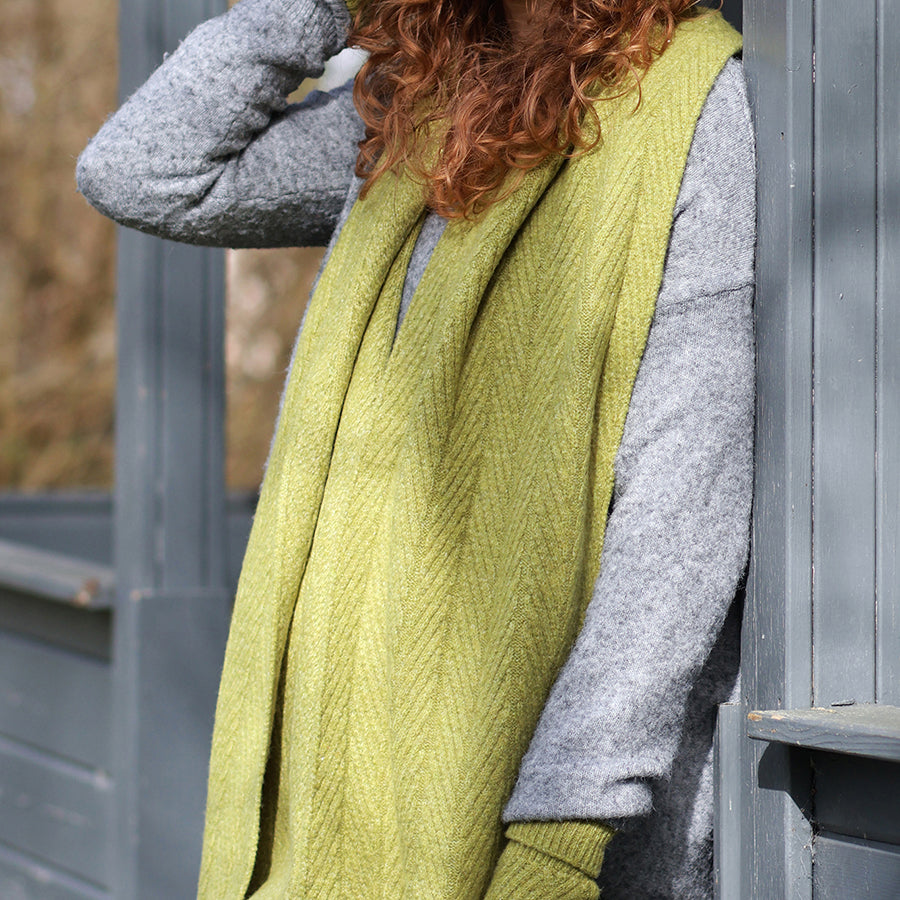 Charlotte Chartreuse Green Herringbone Knit | Scarf