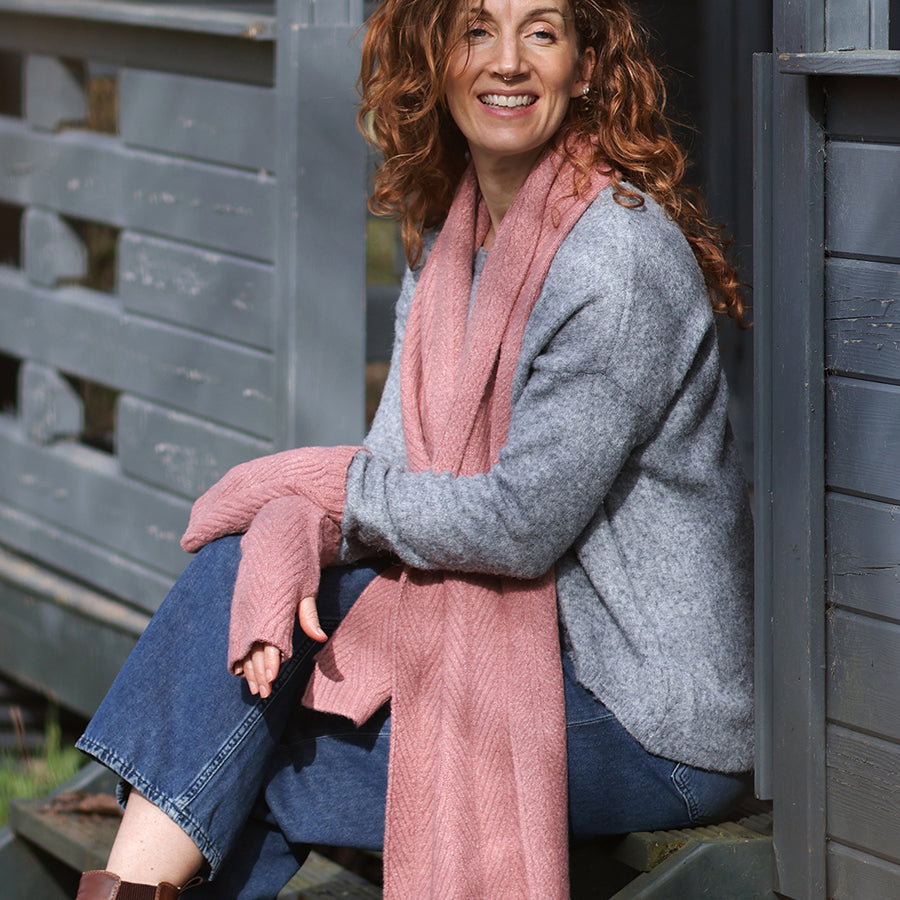 Charlotte Dusty Rose Herringbone Knit | Scarf