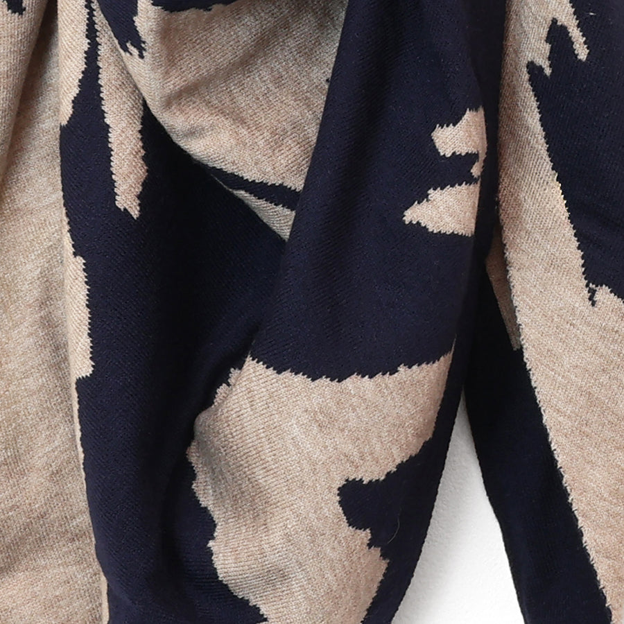 Navy & Oatmeal Mix Abstract Animal Print Triangle | Scarf