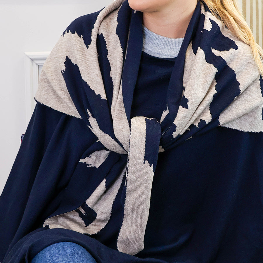 Navy & Oatmeal Mix Abstract Animal Print Triangle | Scarf