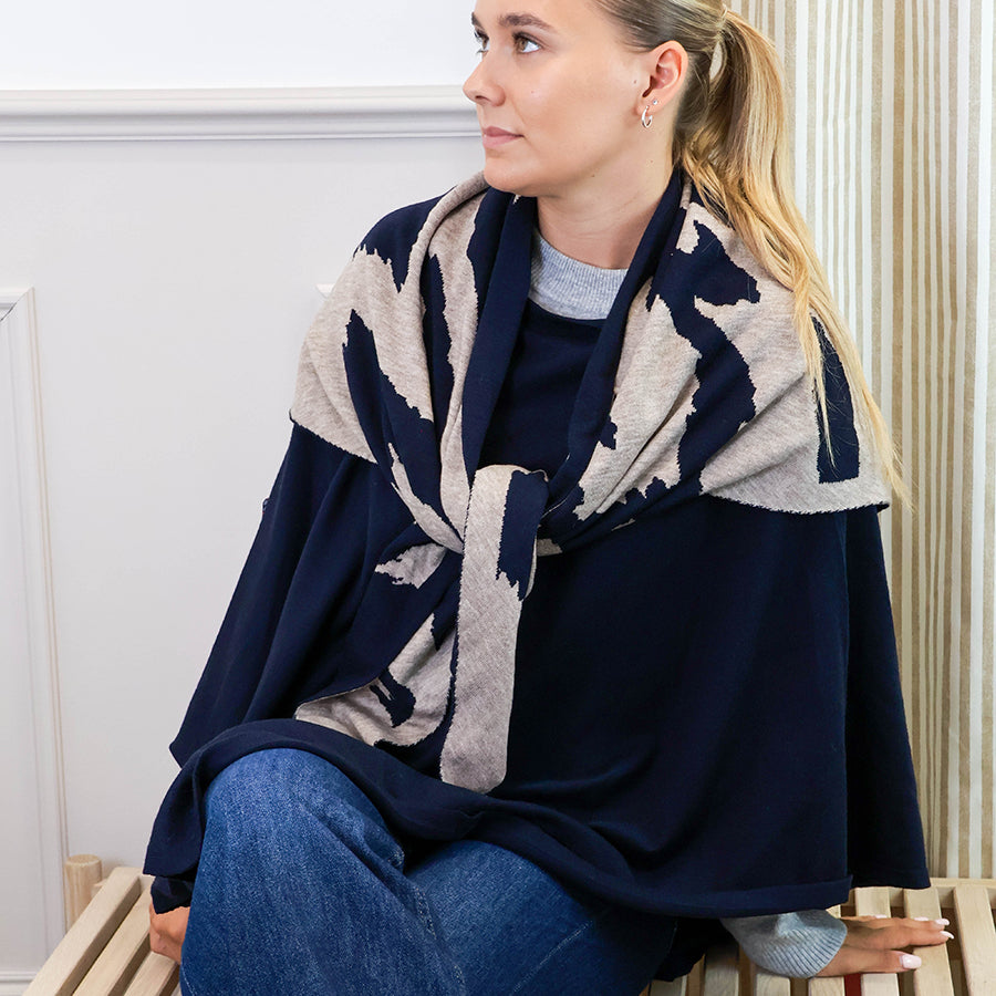 Amelia Recycled Blend Navy Fine Knit | Poncho