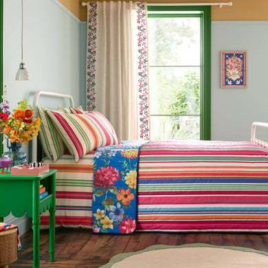 Darling Floral Reversible Stripe Bedspread