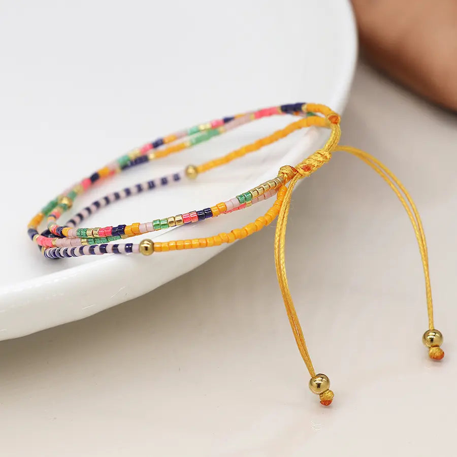 Yellow & Navy Beaded Bracelet