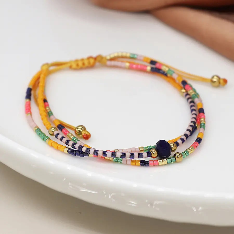 Yellow & Navy Beaded Bracelet