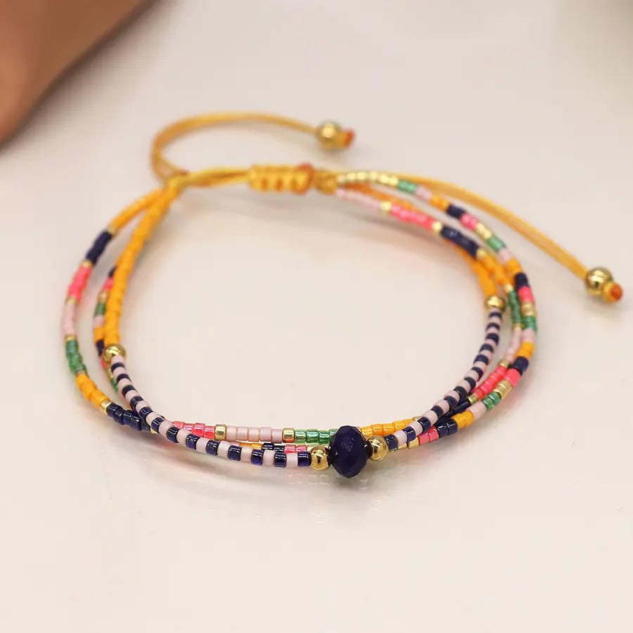 Yellow & Navy Beaded Bracelet