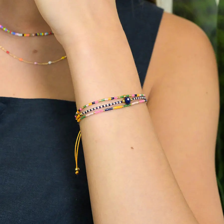 Yellow & Navy Beaded Bracelet