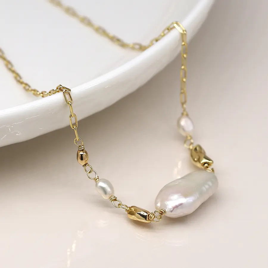 Faux Gold & Pearl Necklace