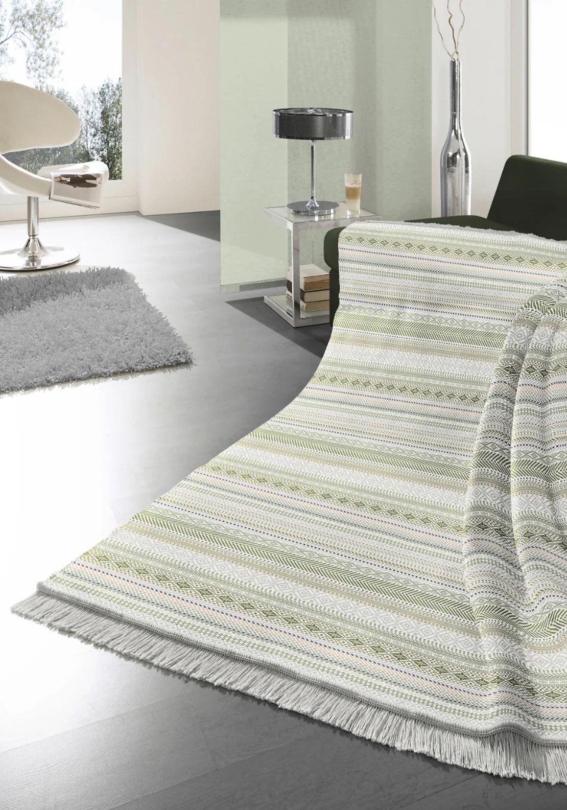 Cotton Rich Throw | Kian Stripe Green