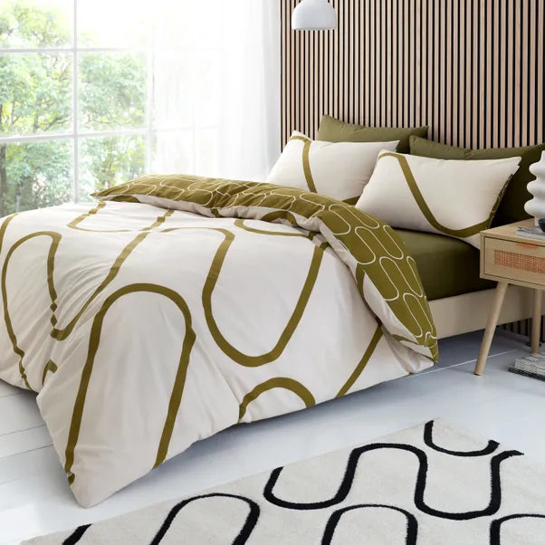 Linear Curve Geometric | Olive Duvet Covers