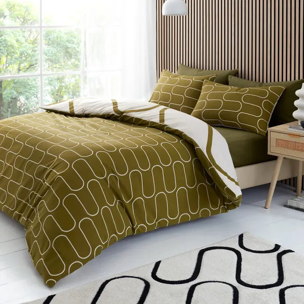 Linear Curve Geometric | Olive Duvet Covers
