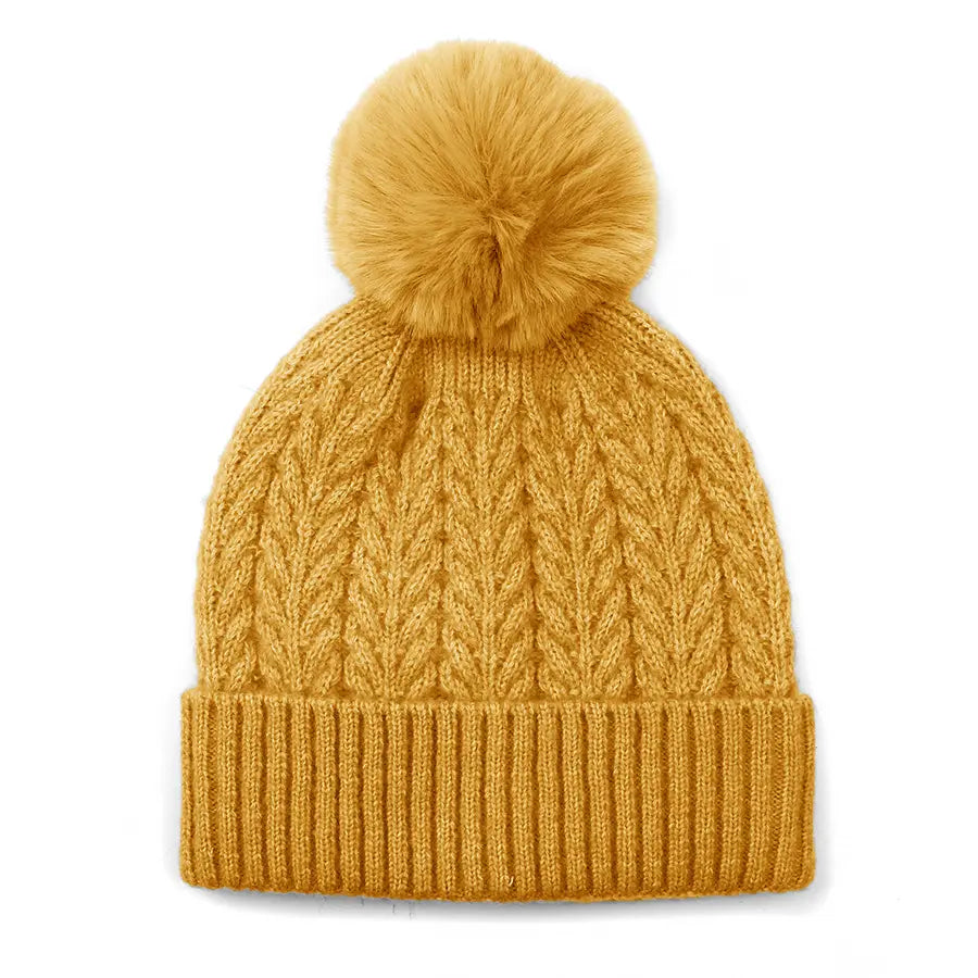 Mustard Cable Knit Beanie