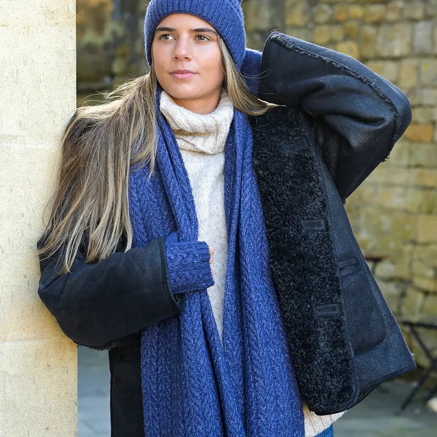 Navy Herringbone Scarf