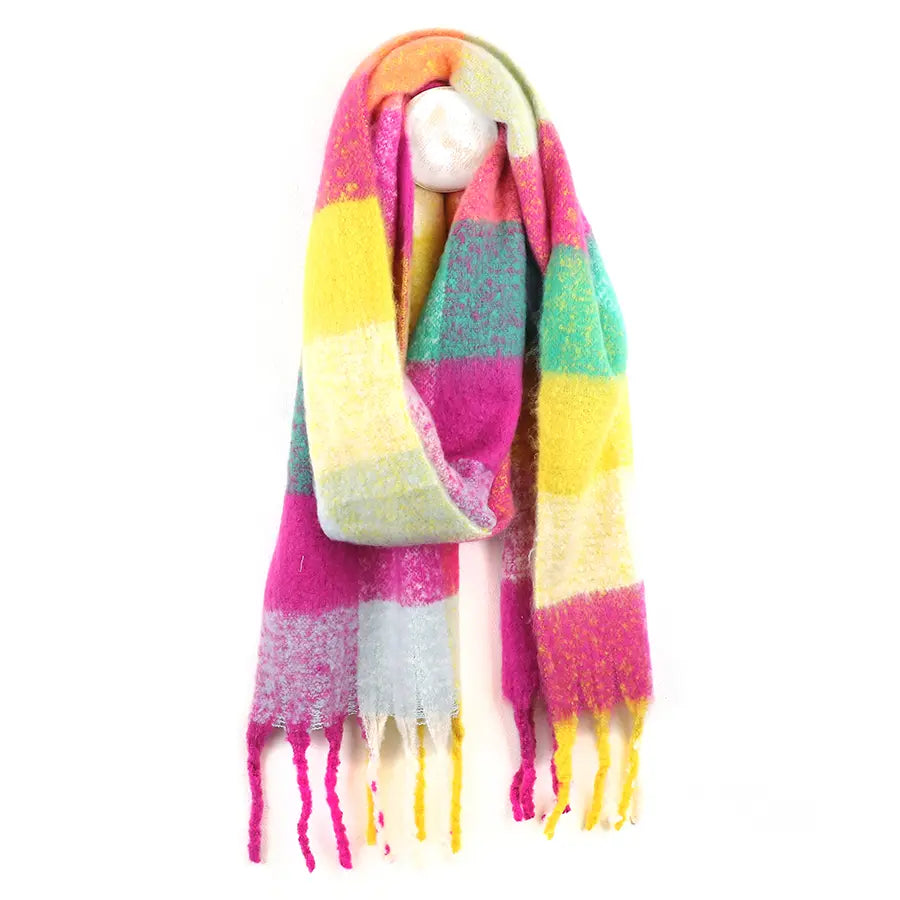 Check Scarf | Bright Pink and Yellow Mix Recycled Blend