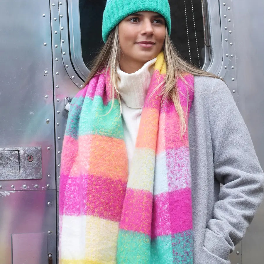 Check Scarf | Bright Pink and Yellow Mix Recycled Blend
