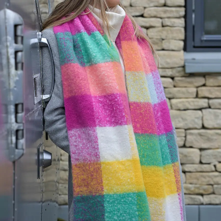 Check Scarf | Bright Pink and Yellow Mix Recycled Blend