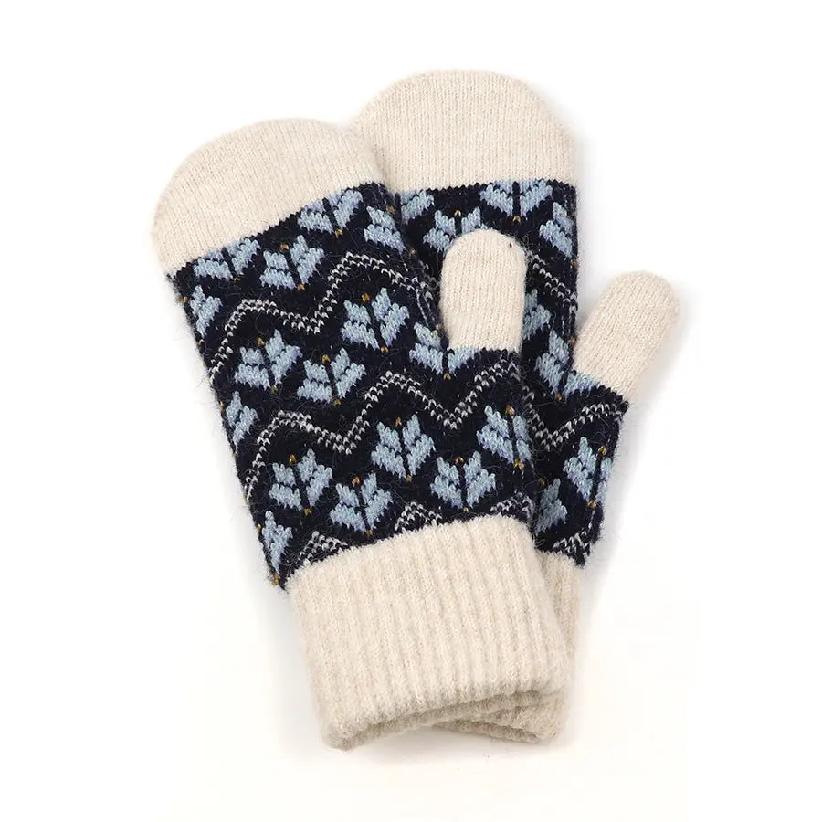 Recycled blend blue mix scandi knit mittens