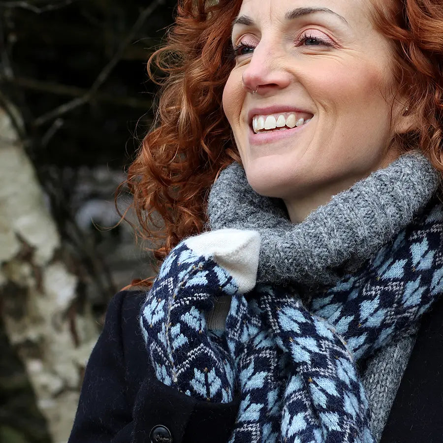 Recycled blend blue mix scandi knit mittens