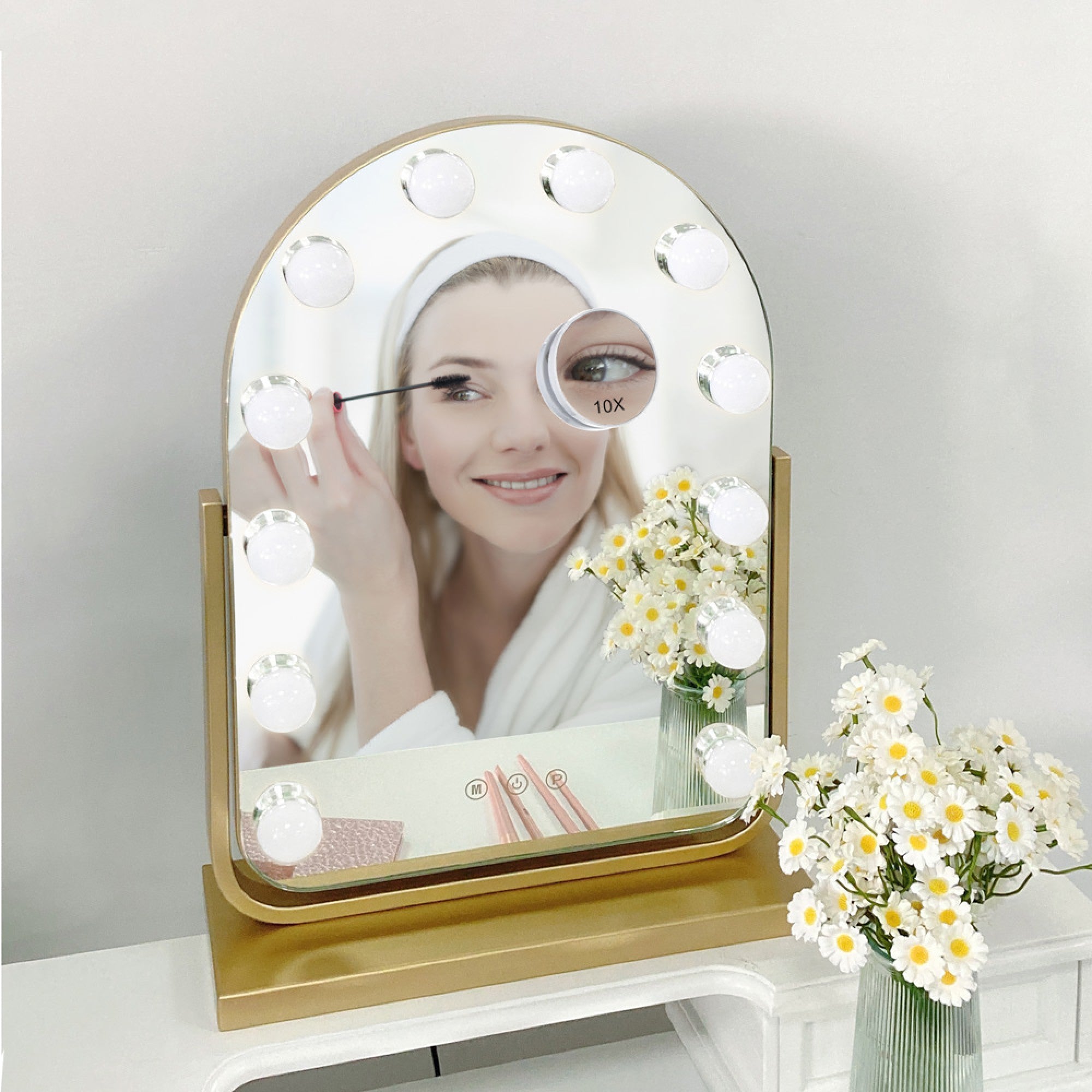 Hollywood Bulb Arch Vanity Mirror | Gold