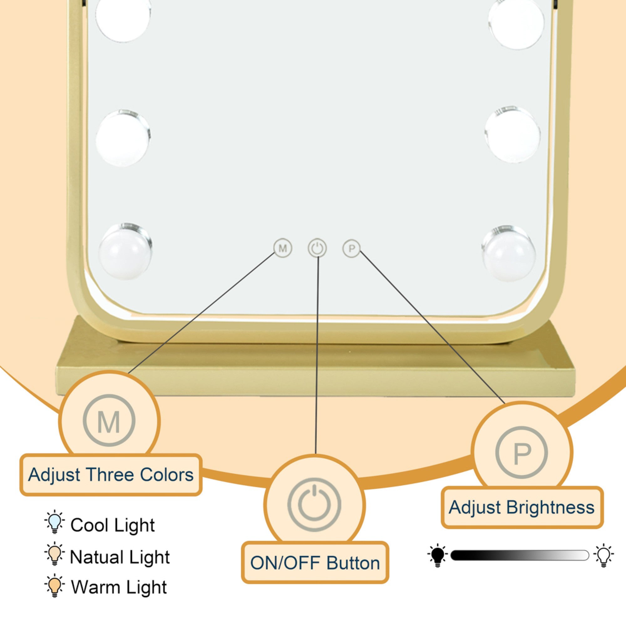 Hollywood Bulb Arch Vanity Mirror | Gold
