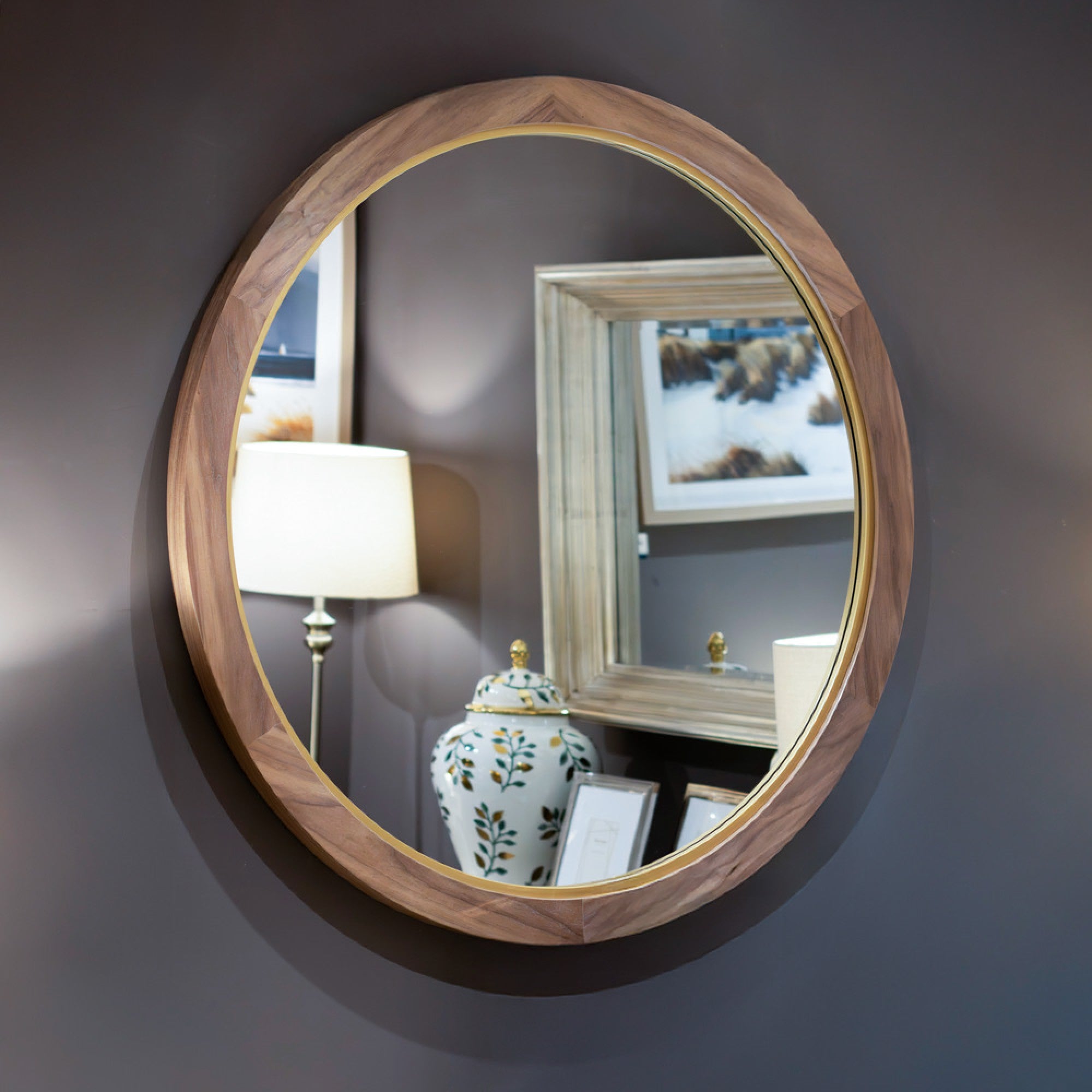 Round Wall Mirror | Wood & Gold