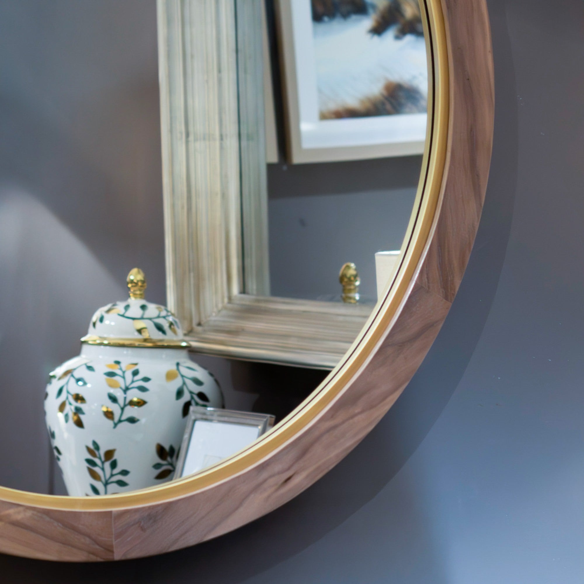 Round Wall Mirror | Wood & Gold