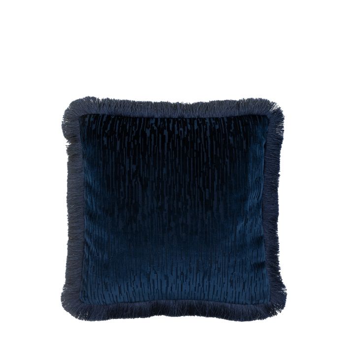 Cut Velvet Fringe Cushion | Blue