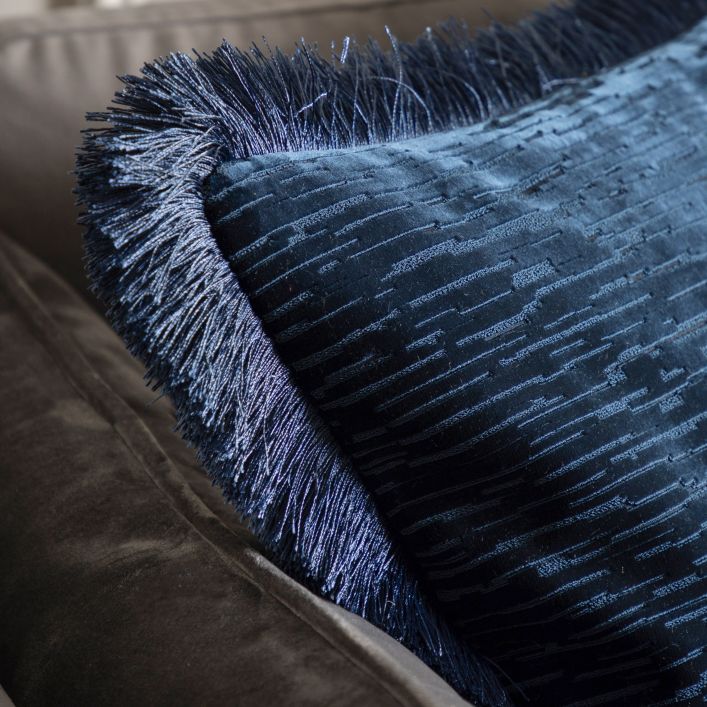 Cut Velvet Fringe Cushion | Blue