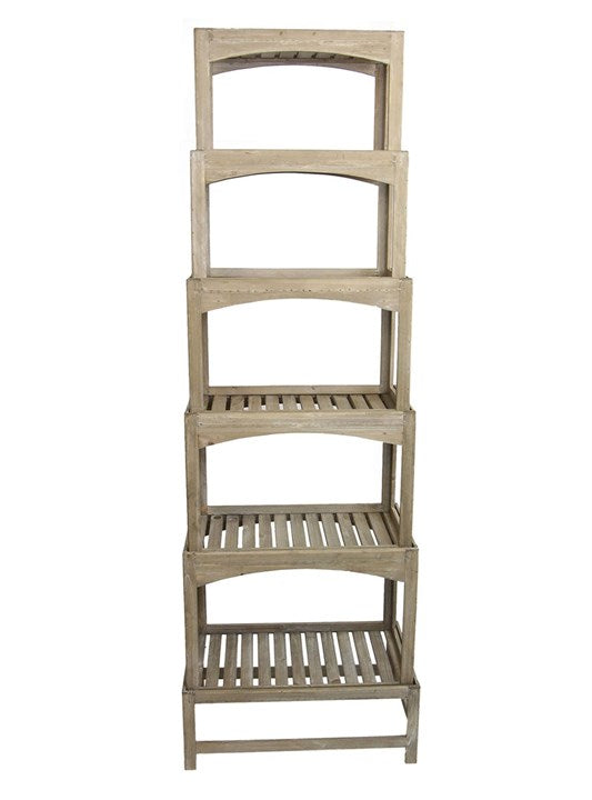 Set of 6 Natural Wood Panelled Stacking Table